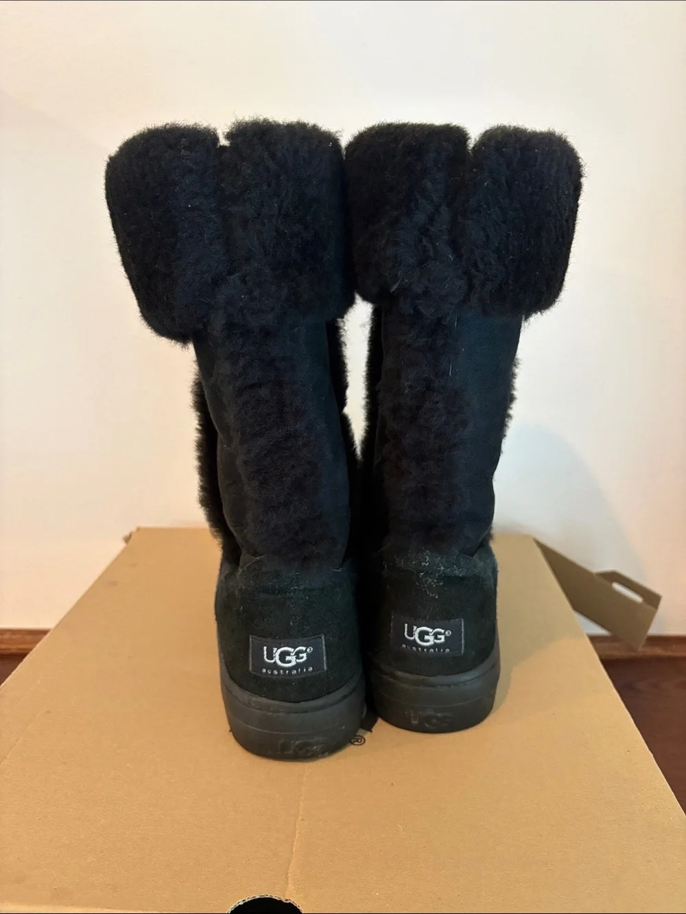 UGG Black Women's Tall Shearling-Trim Winter Boots